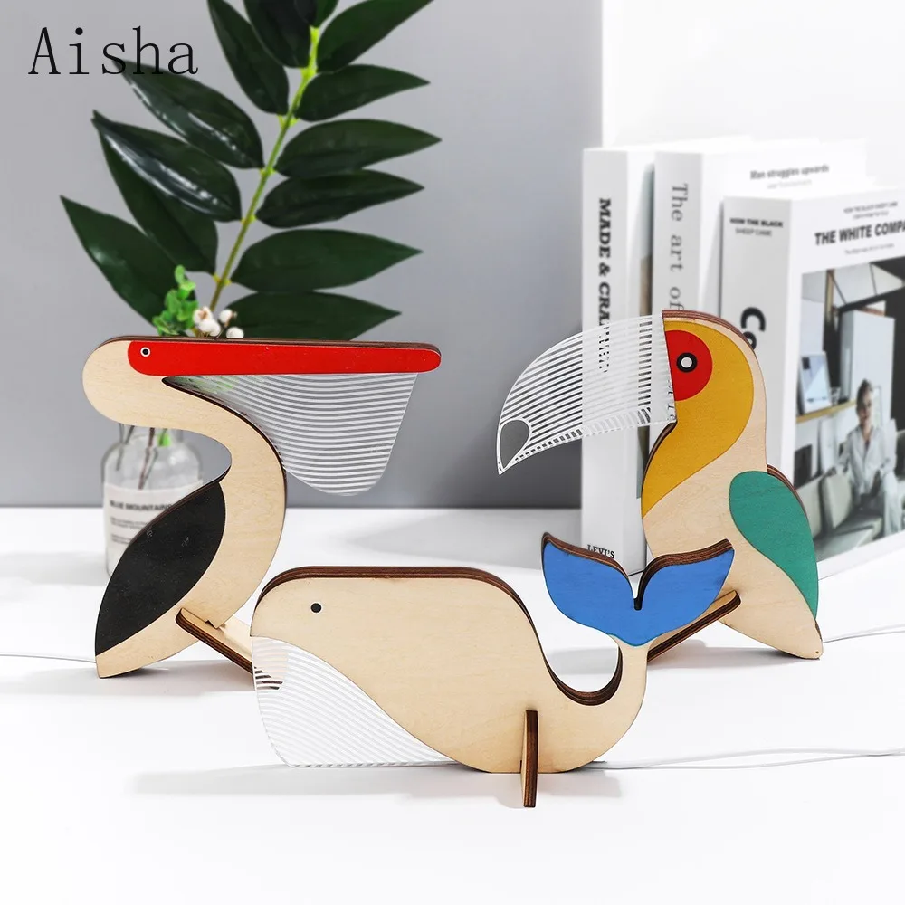 

New Animal Wooden Luminous Table Lamp Bedroom Desktop Computer Small Night Light Children's Room Decorative Light Fixture