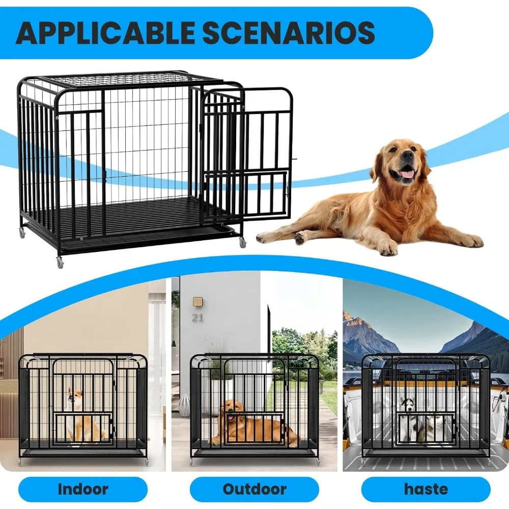 صندوق كلب غير قابل للتدمير من الفولاذ عالي التحمل مقاس 42 بوصة، قفص كلب مطور مقاوم للهروب للكلاب المتوسطة/الكبيرة والكلاب القلق العالي، خارجي #3
