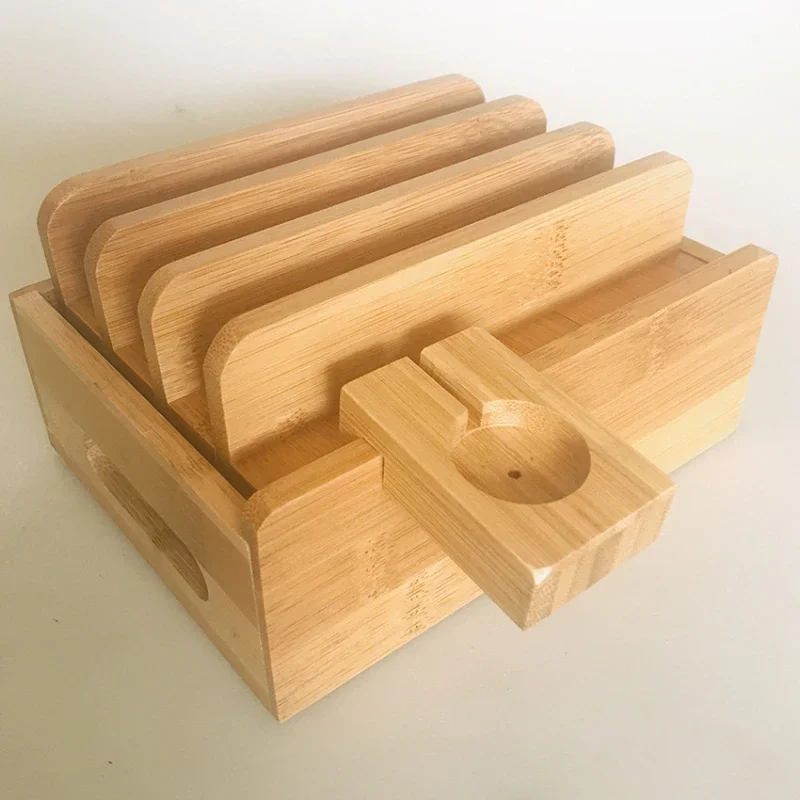 Multi-Functional Phone Charging Stand, Premium Bamboo Storage Container, Smooth Polished, Safe to Touch, Handmade