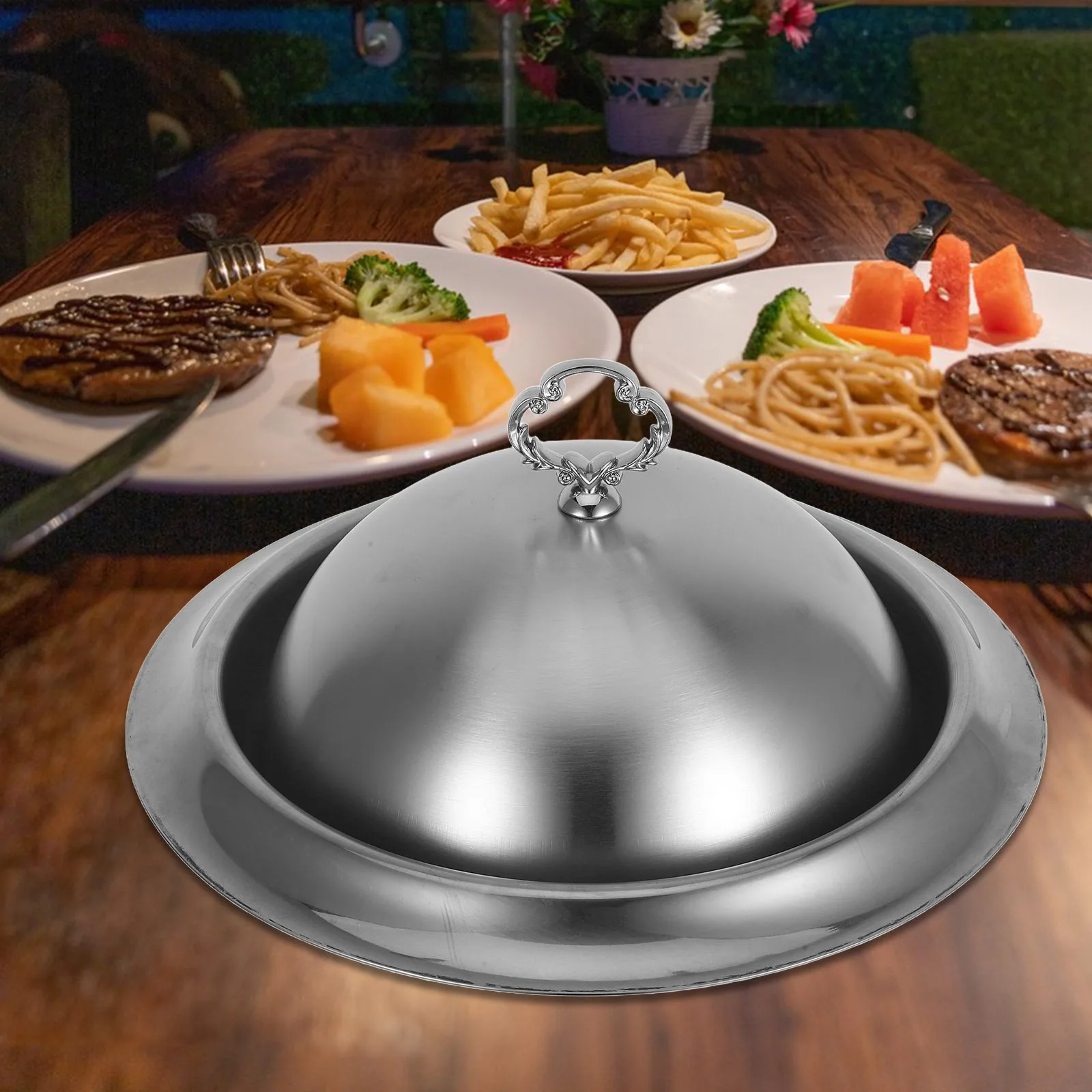 

Stainless Steel Steak Plate Deepened Cover Serving Dish for Family Gatherings Hotels Restaurants Food Warm Tray