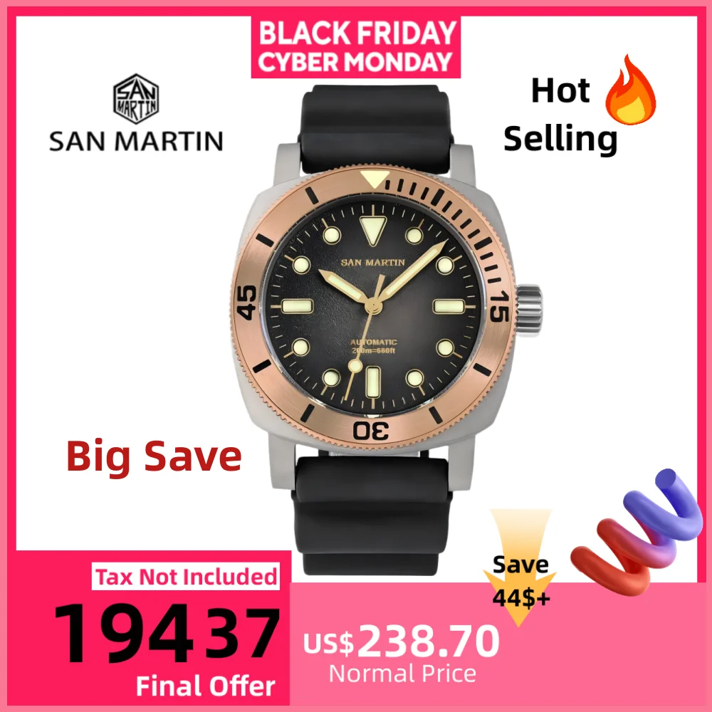 

San Martin 42 мм NH35 Титановые дайверские часы для мужчин Автоматический бронзовый безель Водонепроницаемые 200 м Сапфировый зеленый светящийся Relogio SN0125T