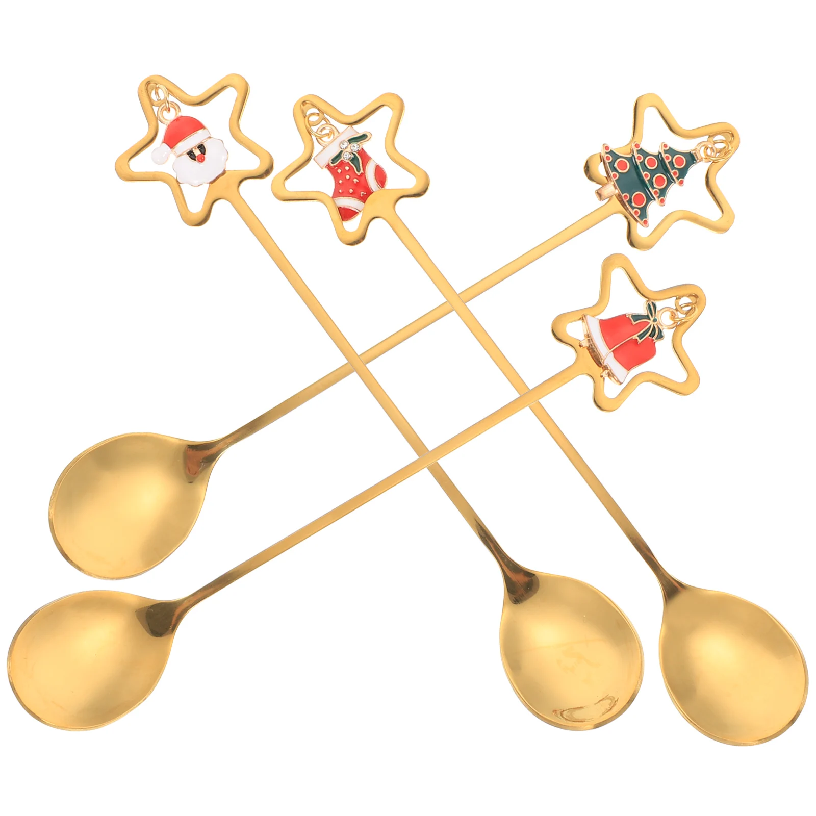 

4Pcs Christmas Dinnerware Set Stainless Spoons Long H Easy Wash Gifts Spoon Kit Dessert Beverages Mixing Tools