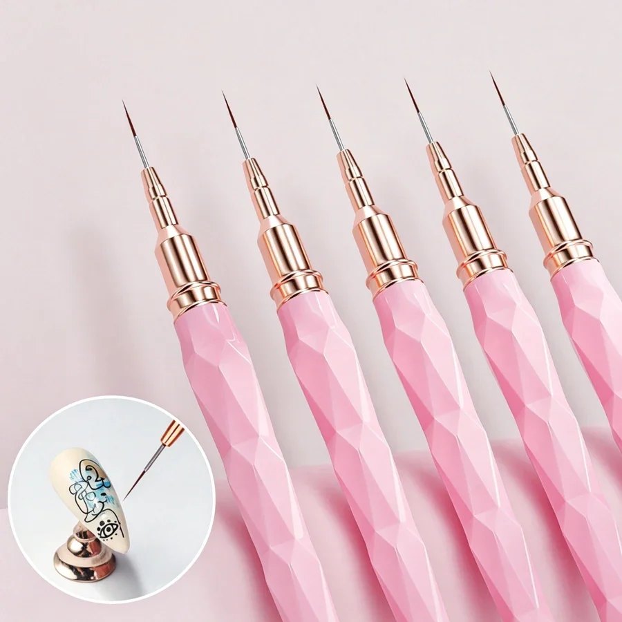 5Pcs Ultra Fine Nail Art Liner Brush Set, Acrylic Nail Detail Painting Pen, Striping Drawing Manicure Tool for Nail DIY Decorati