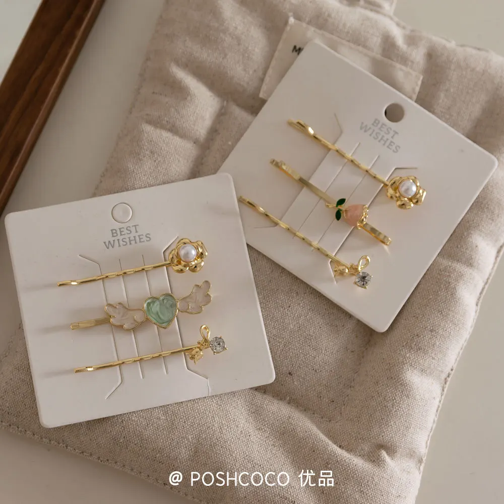 Набор заколок для волос с милыми розами, 3 шт., заколки с жемчугом и стразами для тонких волос, подарок для девочек