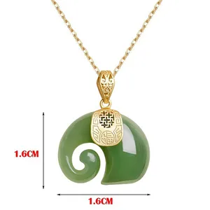 Hetian Jade Elephant Pendant for Women, Natural Stone, 18k Gold Bathed necklace, Caller Jewelry, Birthday 10 Main Sales Natural Stone Necklace - №10