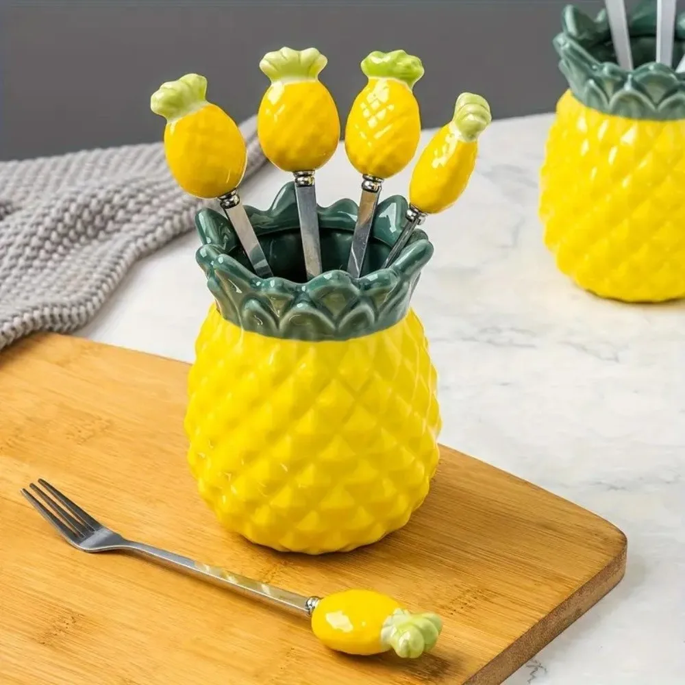 

Creative Pineapple-shaped Ceramic Storage Jar Convenient Exquisite Storage Container Cartoon Chopstick Holder Home Decoration