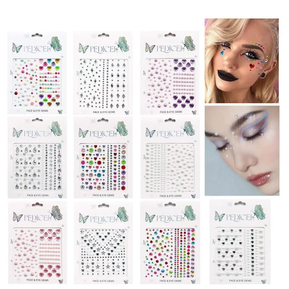 Adhesive Makeup Rhinestone Stickers Glitter Mask 3D Crystal Face Tattoo Eyeshadow Stickers Pearl Temporary