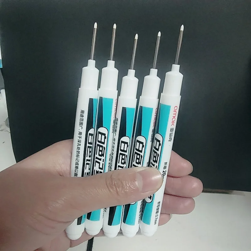 

0.7-1mm White Oil Long Head Markers 20mm Deep Hole Pen Permanent Waterproof For Metal Wood Tiles Architecture Engineering