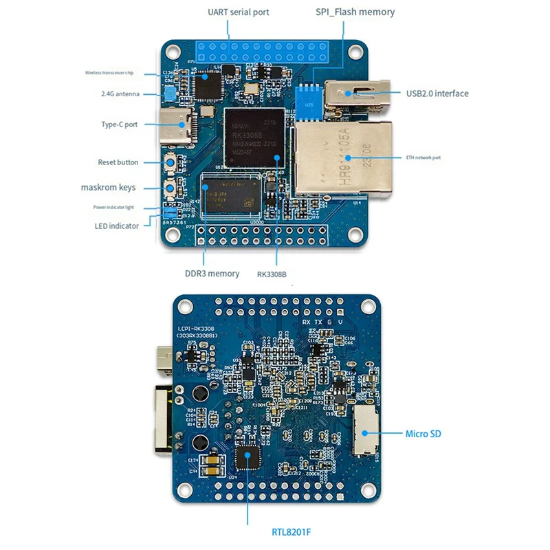 ABGN LCPI RK3308B Quad-Core CPU Development Board DDR3-2Gbit Iot Development Board,Support Ethernet Port And Wifi