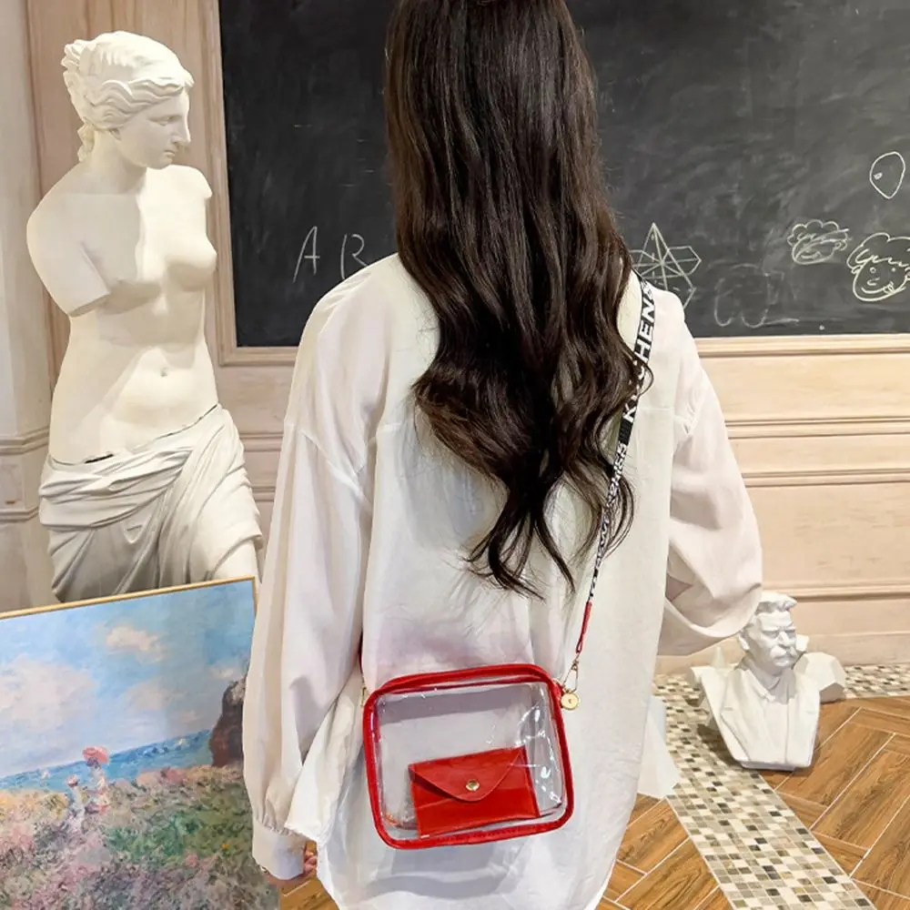 Transparent Crossbody Bag for Women Candy Color Letter Fashion Shoulder Bag PVC Transparent Jelly Bag Small Square Bag