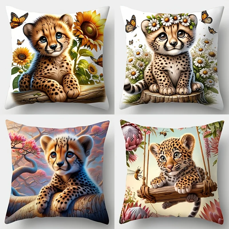 Moderner Kissenbezug mit floralem Leopardenmuster und Digitaldruck, kurzer Plüsch, geeignet für Wohnzimmer, Schlafzimmer, Sofas, Zierkissenbezug