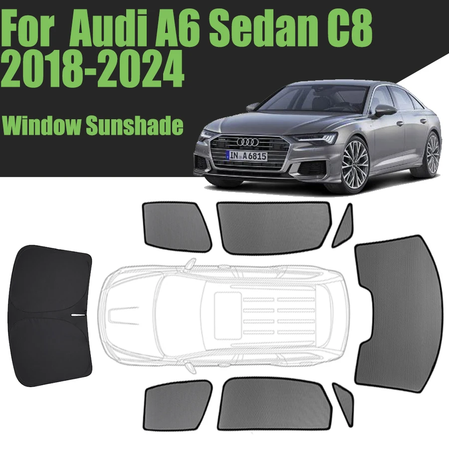 Custom Car Window Sunshade For Audi A6 Sedan C8 2018 - 2024 Magnetic Curtain Mesh Front Windshield Frame Curtain 