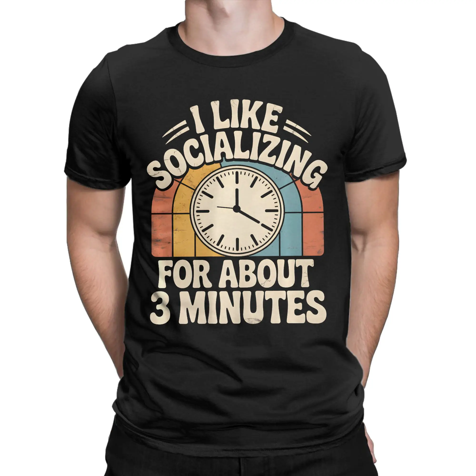 Men's T-Shirt I Like Socializing for About 3 Minutes Funny Introvert  Vintage Cotton Tee Shirt Short Sleeve  T Shirts Crewneck