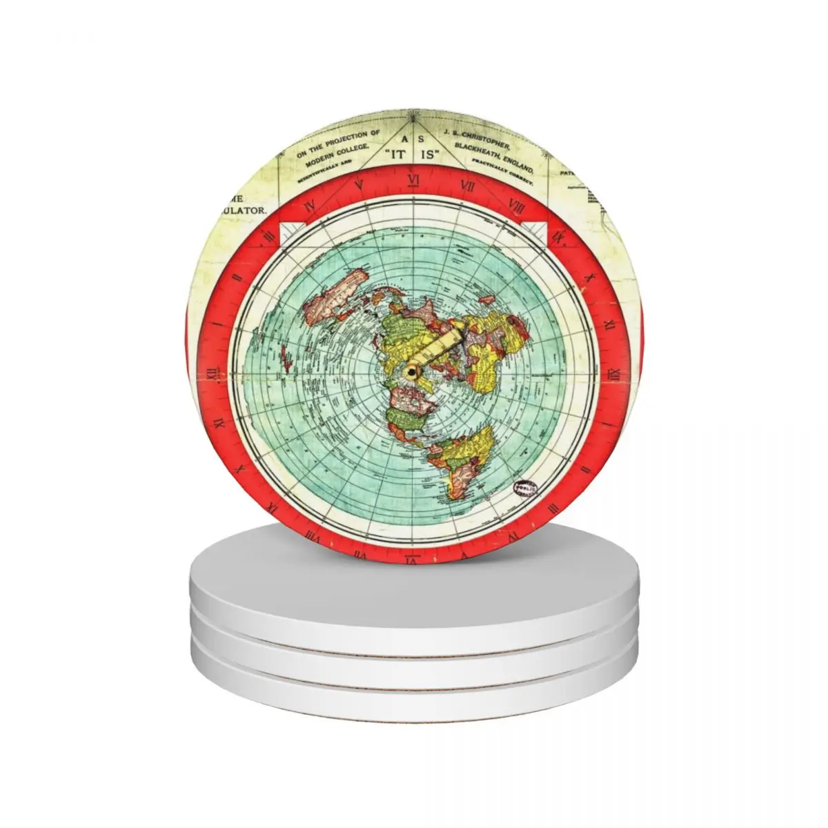 

Gleason 1892 Flat Earth Map Research Flat Earth Ceramic Coasters (Set of 4) anti slip tea cup holder christmas Coasters