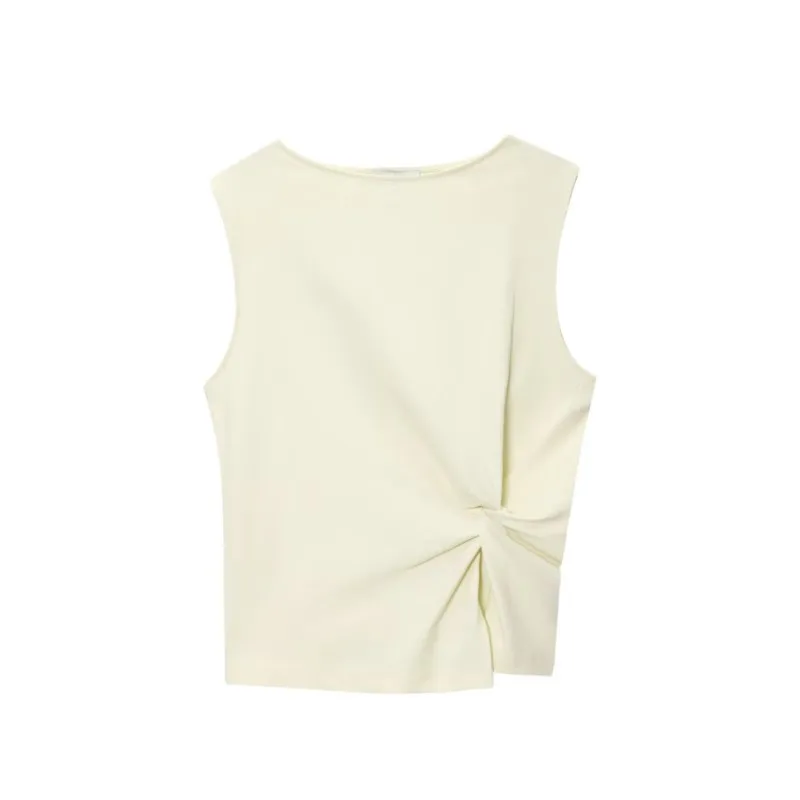 

HipSeam Boat Collar Tank Top Women Sleeveless Women's Waistcoat Casual Waist Pleated Women's Short Tank Top Female Chic Tops