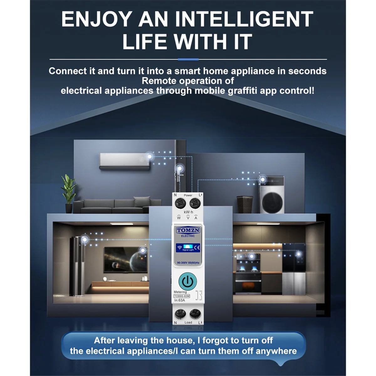 

A22I TOB9S-63M TUYA 1P+N WIFI Smart Switch Energy Meter Kwh Metering Monitoring Circuit Breaker Timer Relay MCB