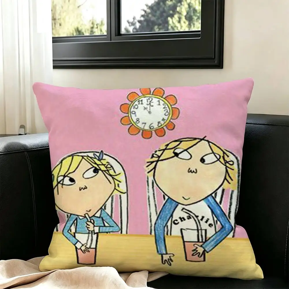 C-Cartoon C-Charlie and Lola  Square Double-Sided printed Pillow Case Bedroom Bedside Pillow Sofa Cushion Cover