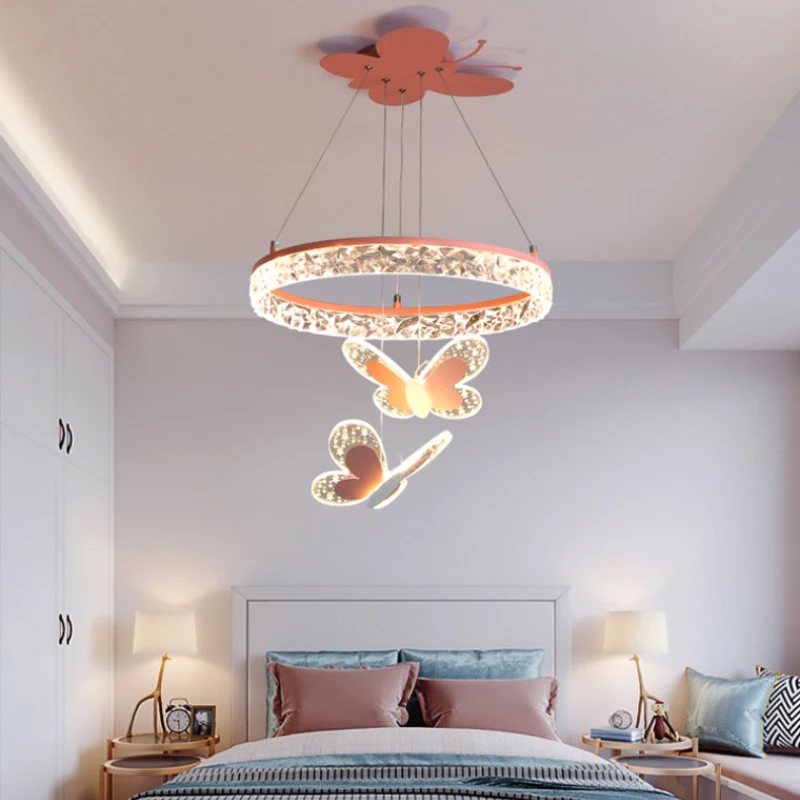 Butterfly Lamps Princess Room Children\'s Room Chandeliers Warm Romantic Home Decoration Modern Cartoon Girl Bedroom Chandelier