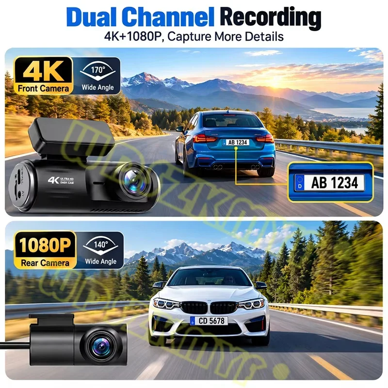 Dash Cam for cars 4K+1K Car DVR Video Recorder Dual car camera Front Inside View Camera Loop Recording WiFi Monitor Dashcam