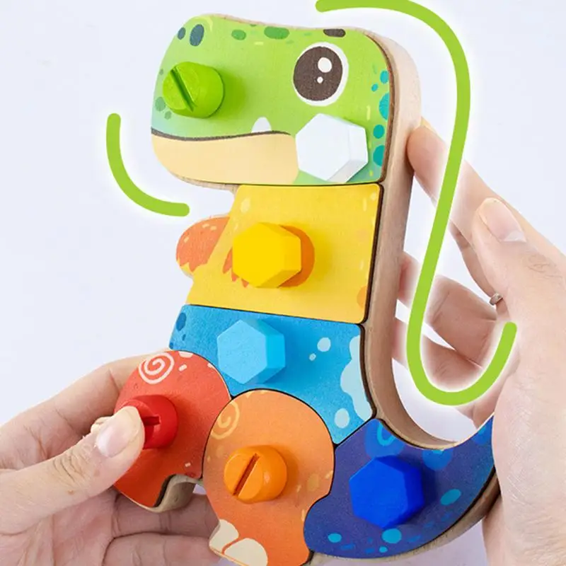 Kids Screw Toys Wooden Dinosaur Screw Toys Cute Multipurpose Screw Toys Colorful Educational Toys For Eye-Hand Coordination