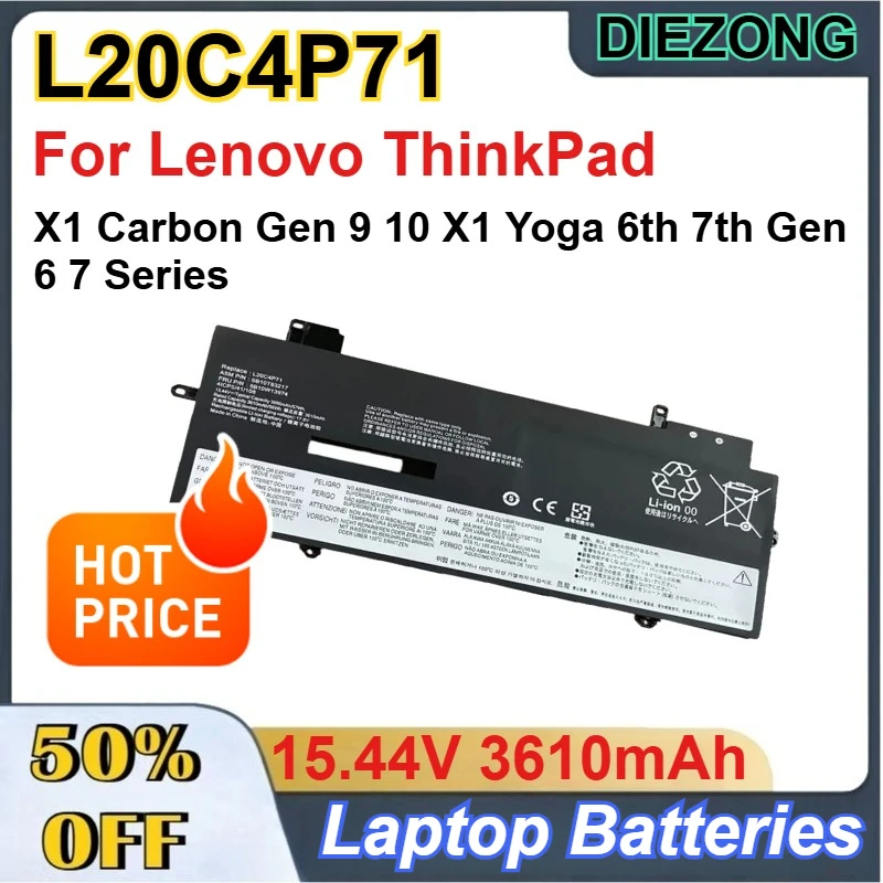 

L20C4P71 15.44V 3610mAh Li-ion Laptop Batteries for Lenovo ThinkPad X1 Carbon Gen 9 10 X1 Yoga 6th 7th Gen 6 7 Series