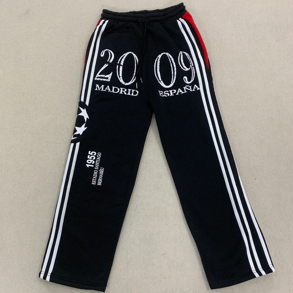 

2000s Fashion Side Stripe Digital ​​letter Print Hip-Hop Drawstring Elastic Waist Casual Trousers Straight Couple Jogging Pant