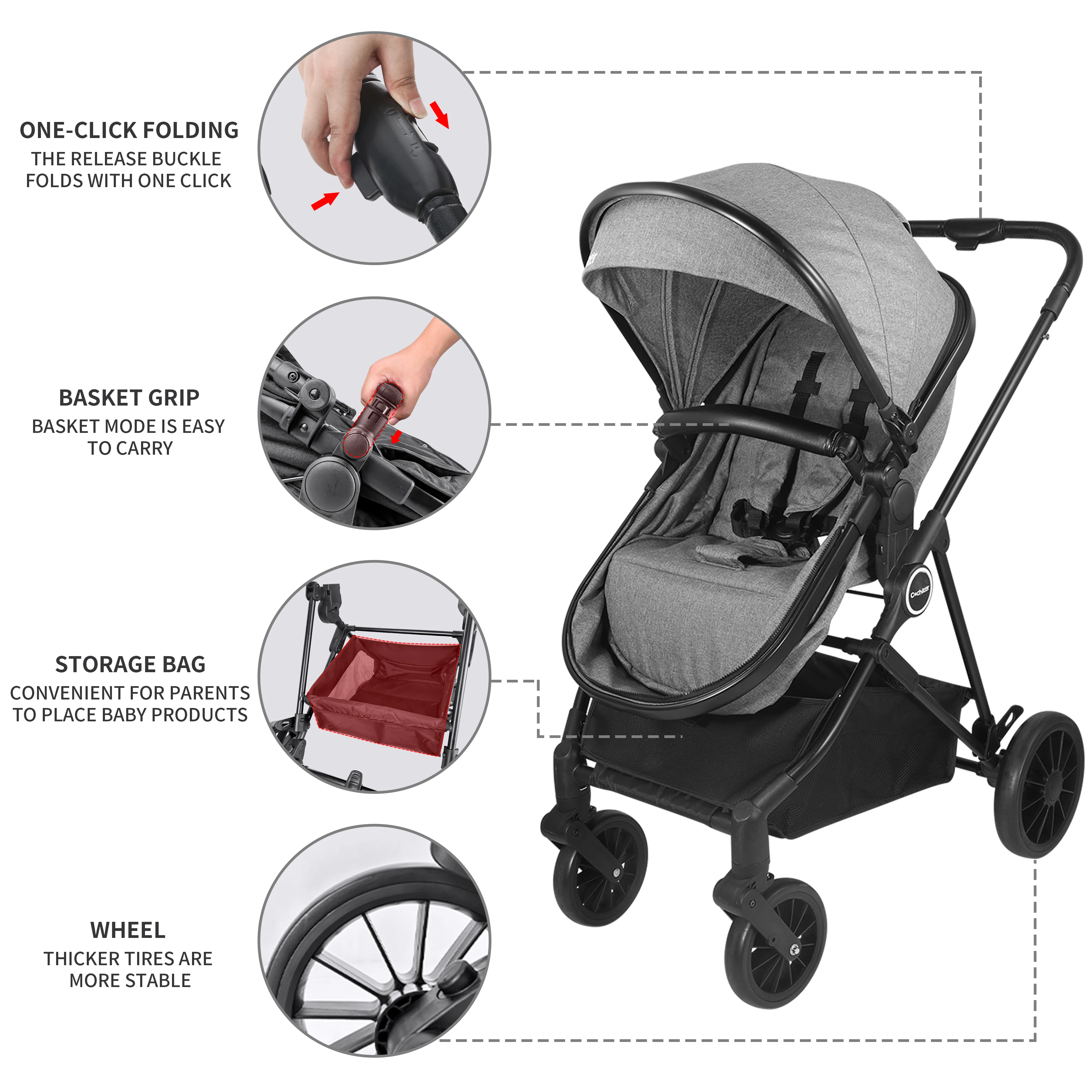 ベビーカー 2-in-1、折りたたみ式キャンプトロリー、双方向プッシュ、調節可能なサンシェードルーフ、秋の外出に最適