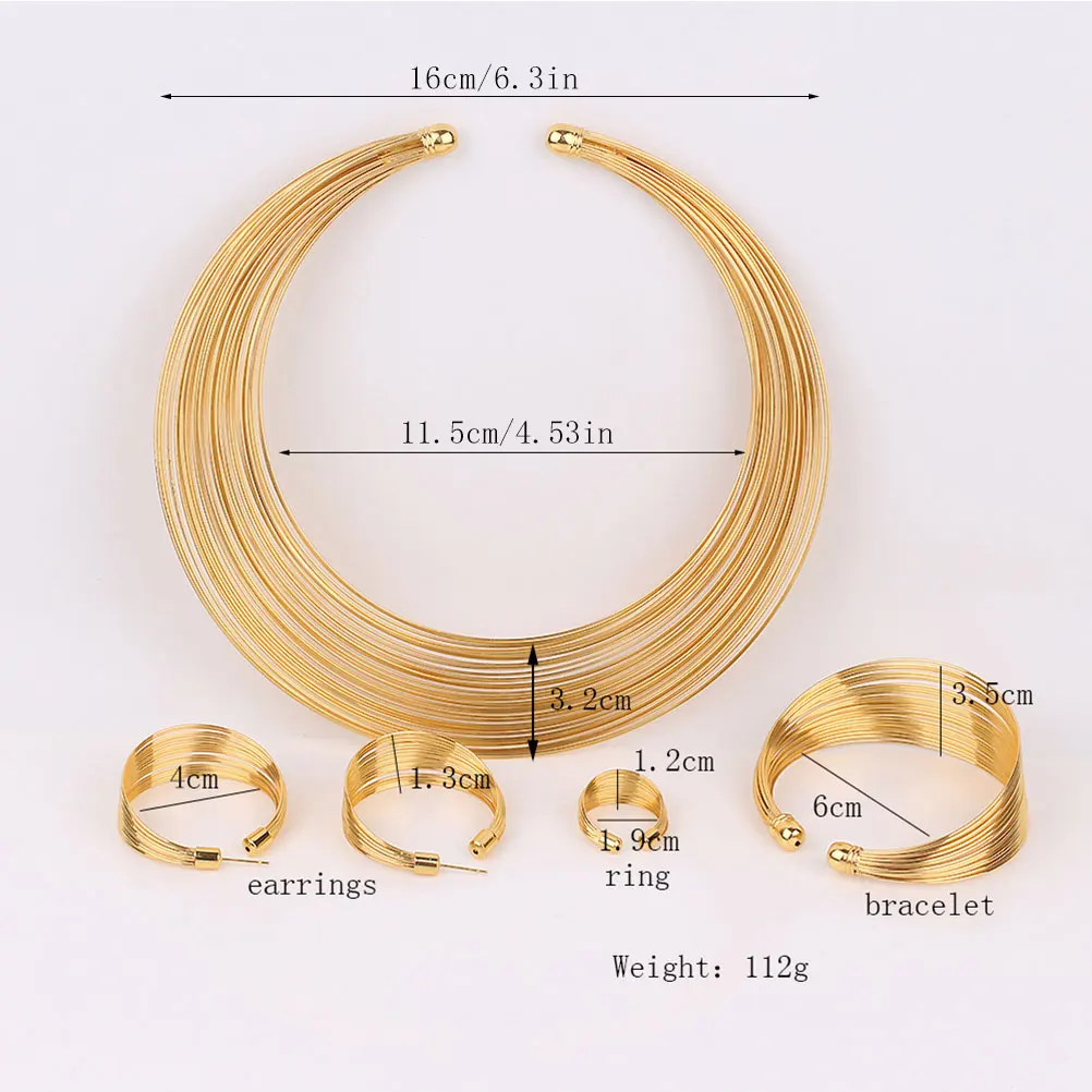 

Multi-layer Wire Necklace Set Women Geometry Bridal Wedding Plated Jewelry Suit Daily Party Family