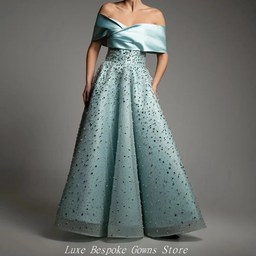 

Women's A-line Evening Dresses Floor-length Off The Shoulder Sleeveless Prom Dresses Fashion Crystal Draped Customized Gowns