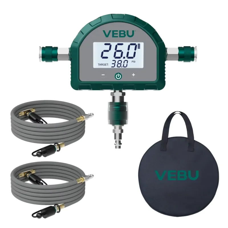 4 Way Metal Tire Inflation & Deflation Hose Kit Auto Shut Off LCD Display Portable Air Pressure Controller for 155