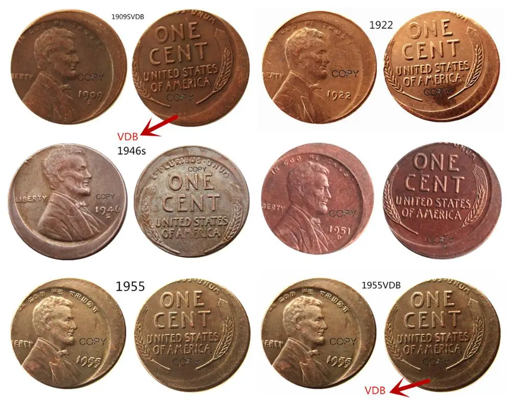 US One Cent 6 Different Error with An Off Center for Choice Rare Copy Coins