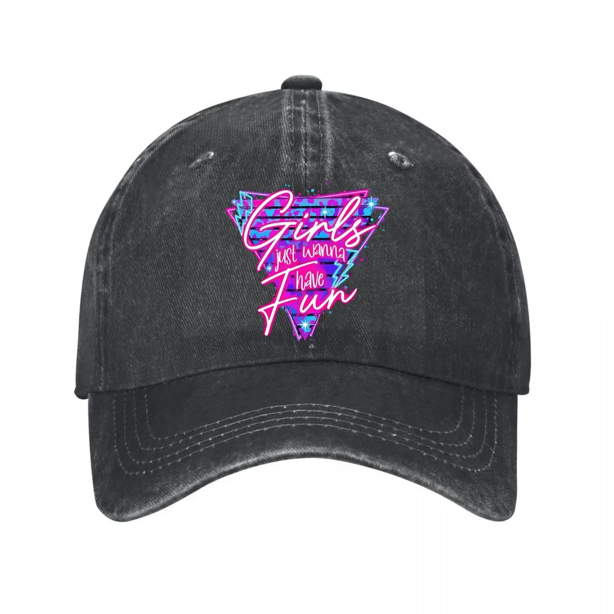 Girls Just Wanna Have Fun Neon Graphic 2026 New Vintage Washed Baseball Cap