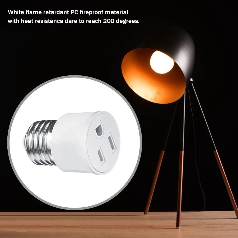 E26/E27 Light Socket To Plug Adapter Flame Retardant Prong Light Socket Outlet EU/US Fit for 2/3 Prong Convert for Porch Garage