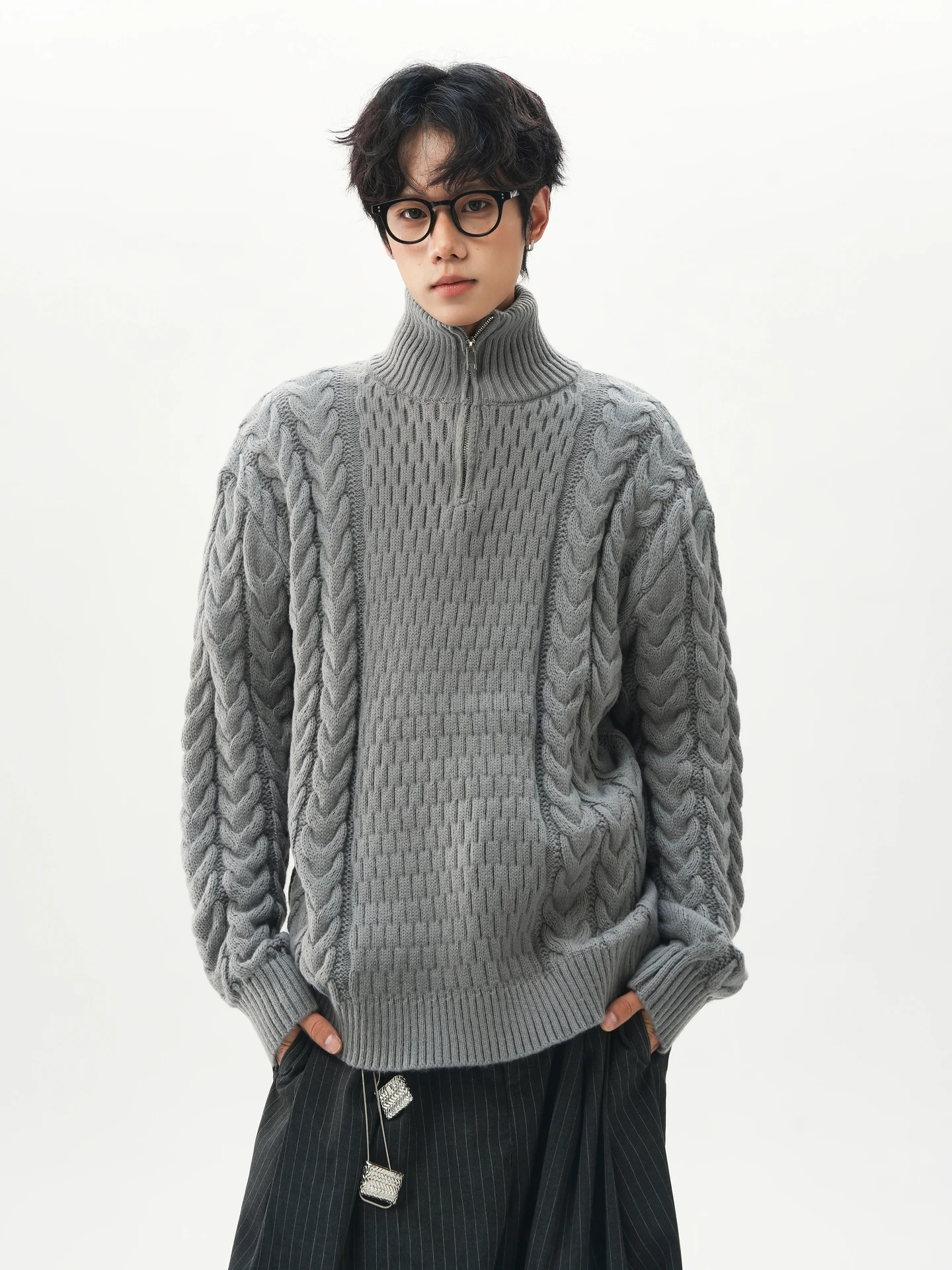 

Свободный вязаный свитер на молнии Street Sle American Thi Twisted, повседневная одежда для мужчин и женщин, осенняя удобная посадка