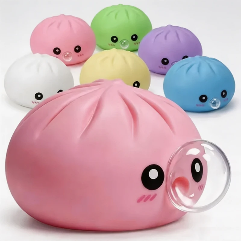 Cute Bubble Blowing Steamed Bun Squishy Fidget Toy Squeeze Stress Relief Decompression Sensory Toy Adult Birthday Holiday Gift