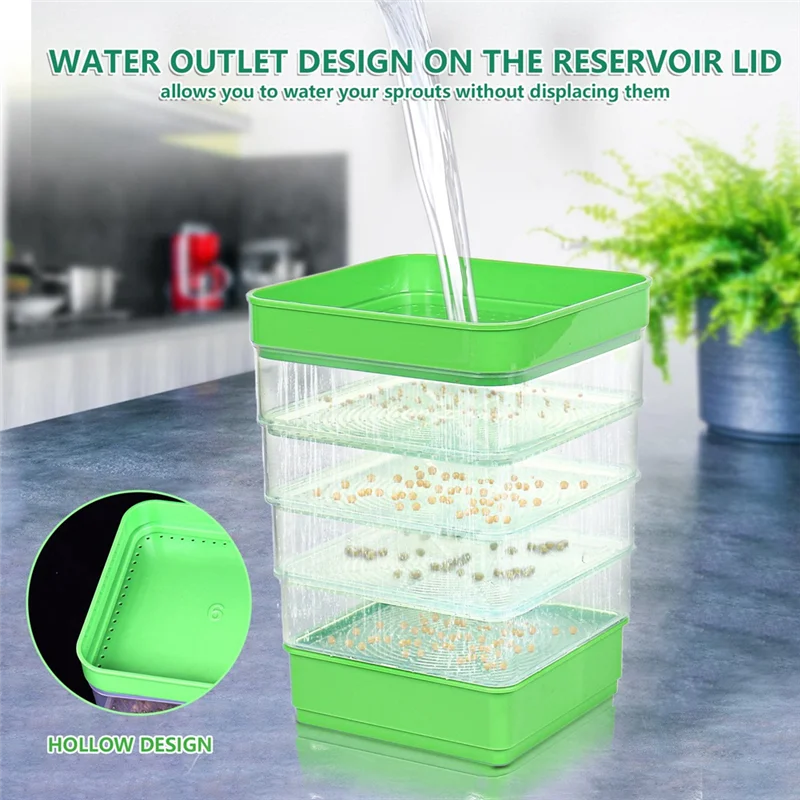 

AEA4-Bean Seed Germination Kit, Micro-Green Plant Growing Tray, Drain Tray, Four-Tier Stackable Sprout Growing Kit