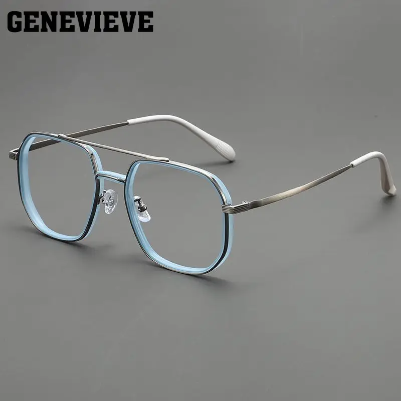 

GENEVIEVE Fashion Unique Geometric Square Design Men's Anti-blue Light Reading Glasses Photochromic Customizable Prescription