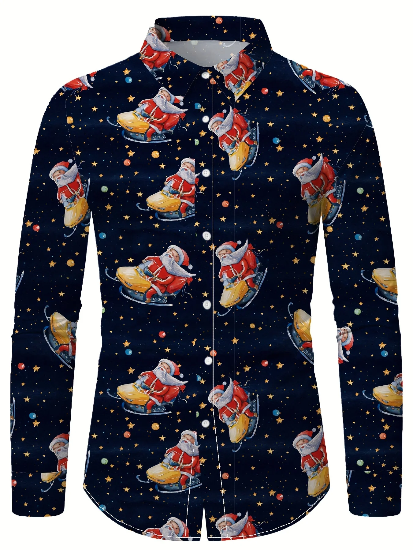 New 2024 Men's Holiday Christmas Print Long Sleeve Shirt Casual Sport Fashion Machine Washable Festive Going Out With Buttons