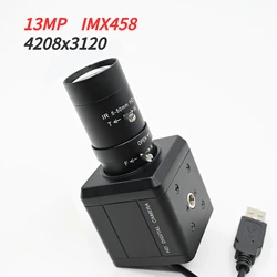 13MP USB 카메라 HD, IMX458 4208x3120 10fps,13 메가픽셀 미니 박스 웹캠, 5-50mm/2.8-12mm 가변 초점 CS 렌즈, 플러그 앤 플레이 포함