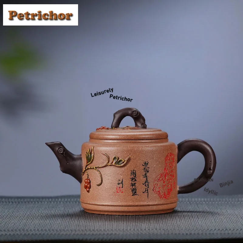 

180 мл Эстетические фиолетовые глиняные чайники Исин, виноградный горшок ручной работы, секция из необработанной руды, грязевой чайник, чайный сервиз Zisha, чайный сервиз для чая, подарок