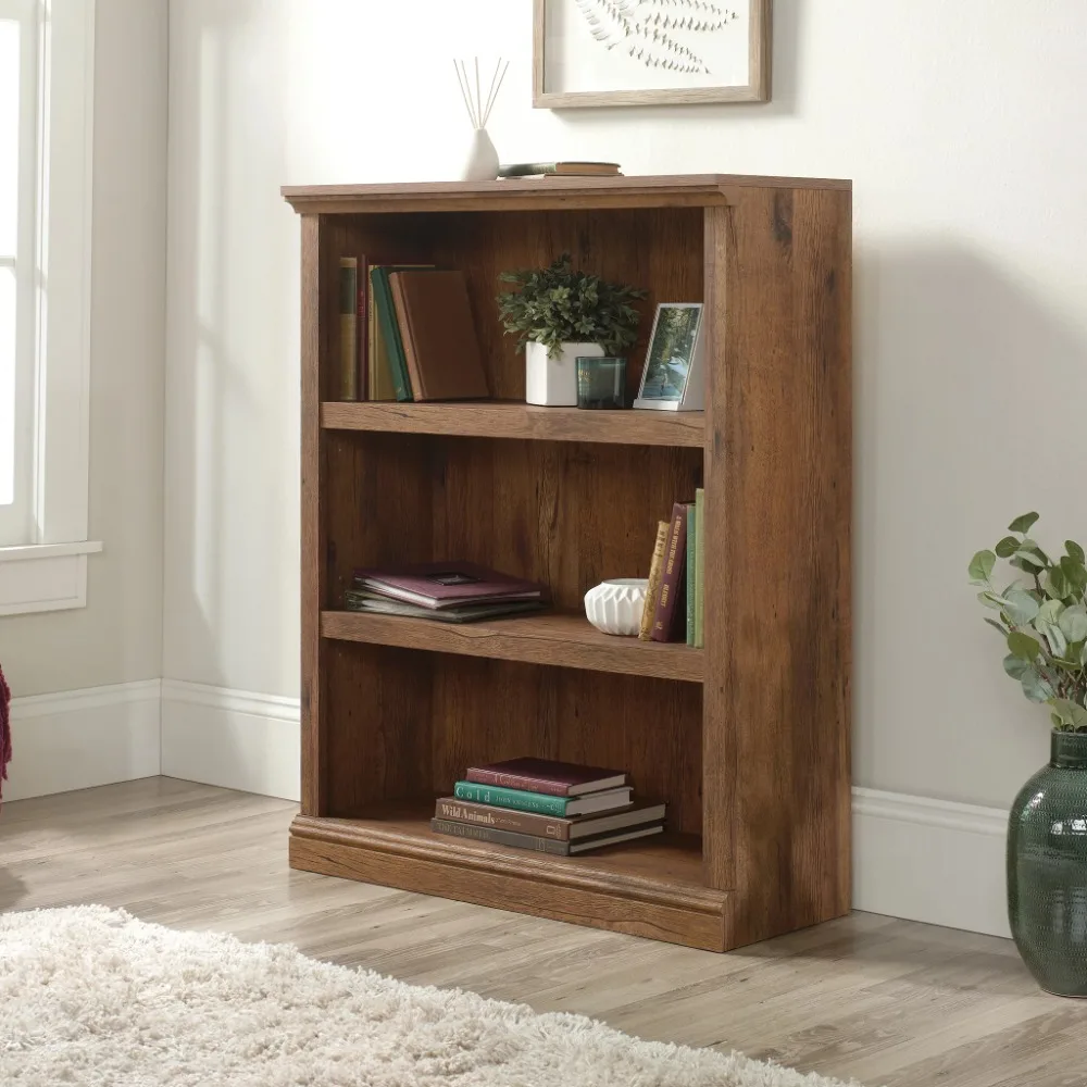 

3 shelves bookcase, bedroom study bookshelf with vintage oak finish