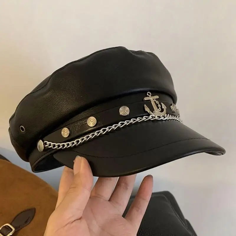 M6CD العصرية سبيكة شارة قبعة قبعة المراهقين النساء بحار قبعة الفتيات التسوق قبعة عسكرية