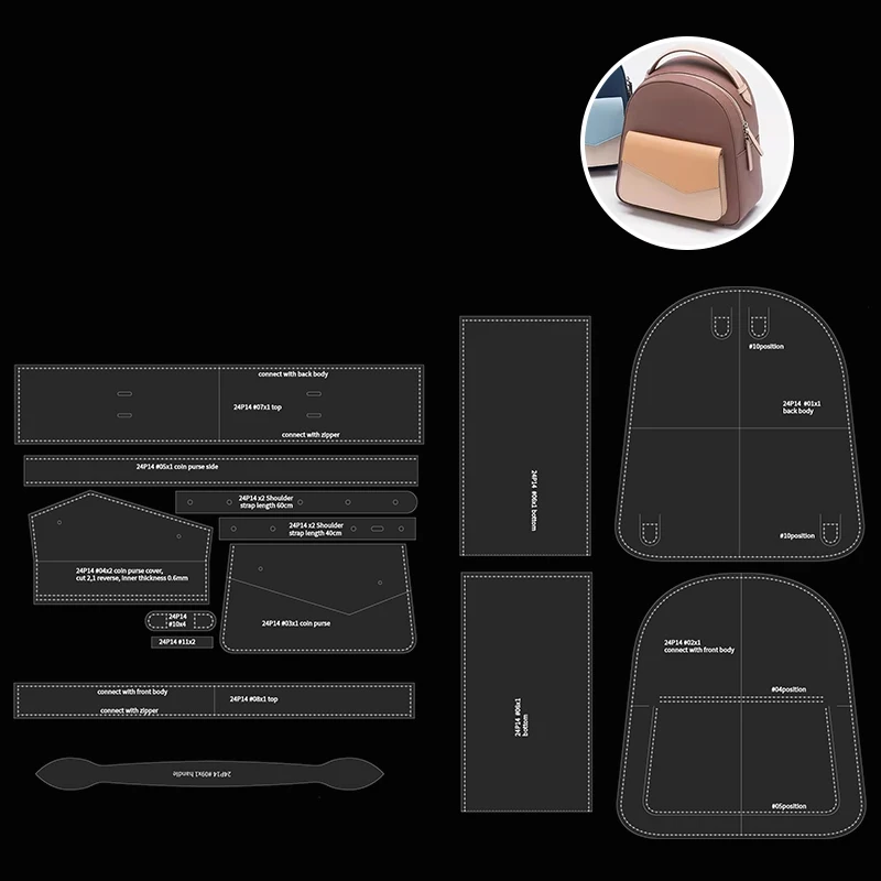 NUBECOM 14pcs/set DIY Backpack Handmade Mould Leisure Knapsack Satchel Making Acrylic Templates Leathercraft Stencil Accessories