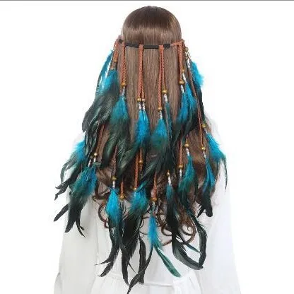 

Cross-border Bohemian Feather Hairband Seaside Travel Photo Long Hair Accessory Ethnic Tibetan Headgear Headband 467