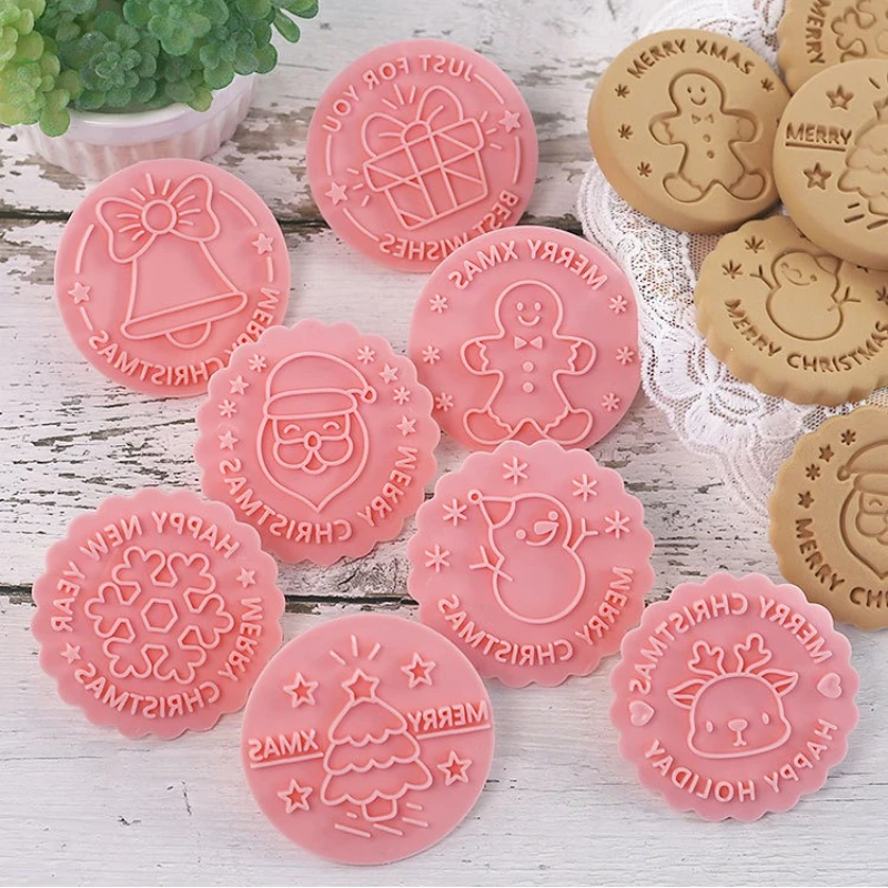

8Pcs/Set Christmas Biscuit Mold Cartoon Man Snowflake Snowman Bell Shape Cookie Cutter Stamp Fondant Cake Decoration Tools