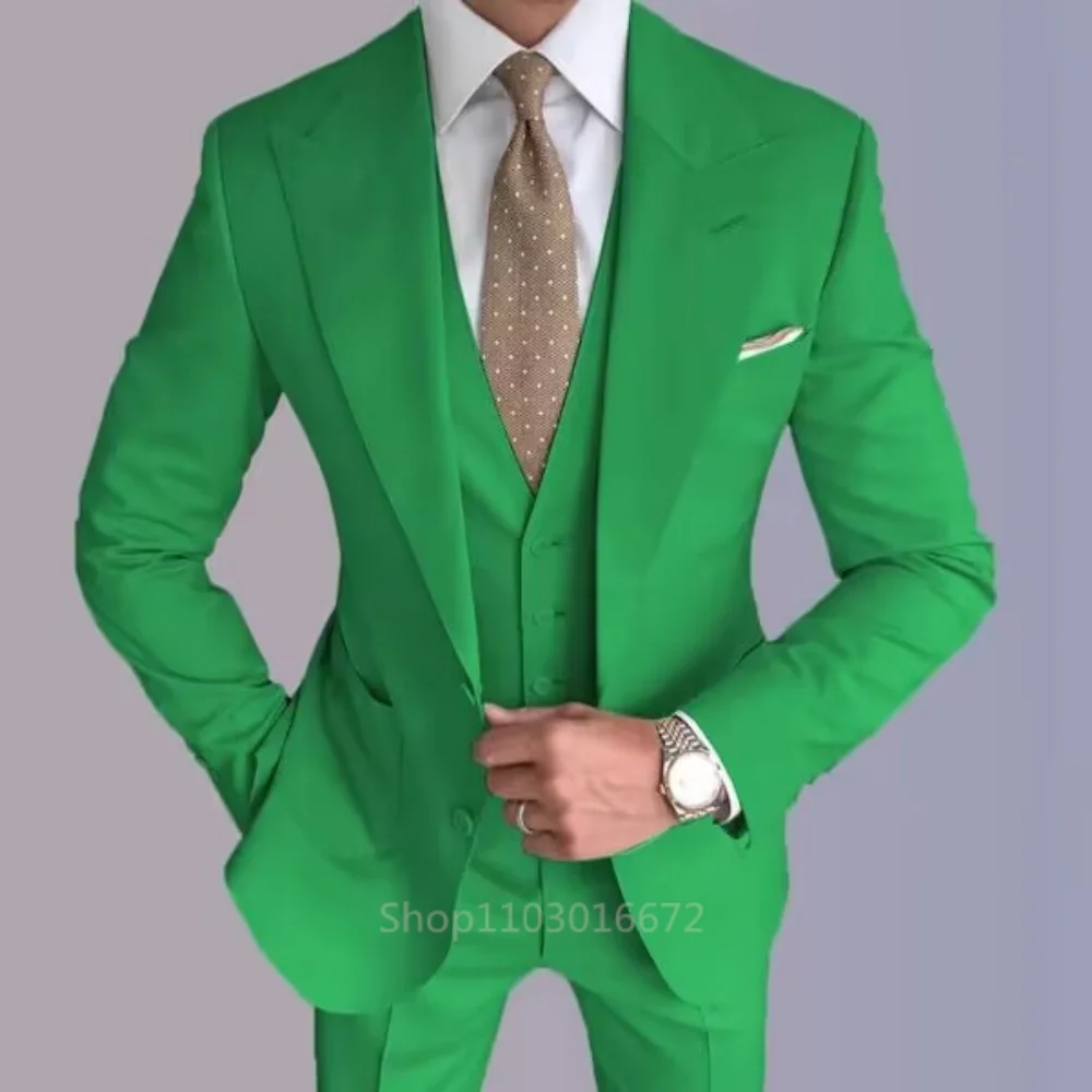 

Men's Groom Tuxedos Three-Piece Peak Lapel Suit Solid Jacket Vest Pants Party Prom Daily Casual Tuxedo Business