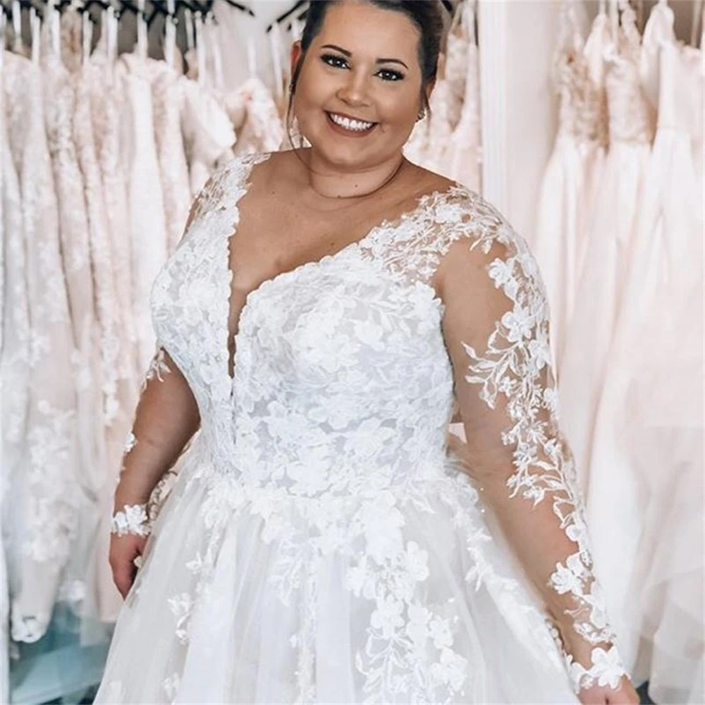 Personalizado ZJ9268 Boho vestidos de novia de manga larga de encaje Floral cuello redondo ilusión civil botones espalda vestidos de novia