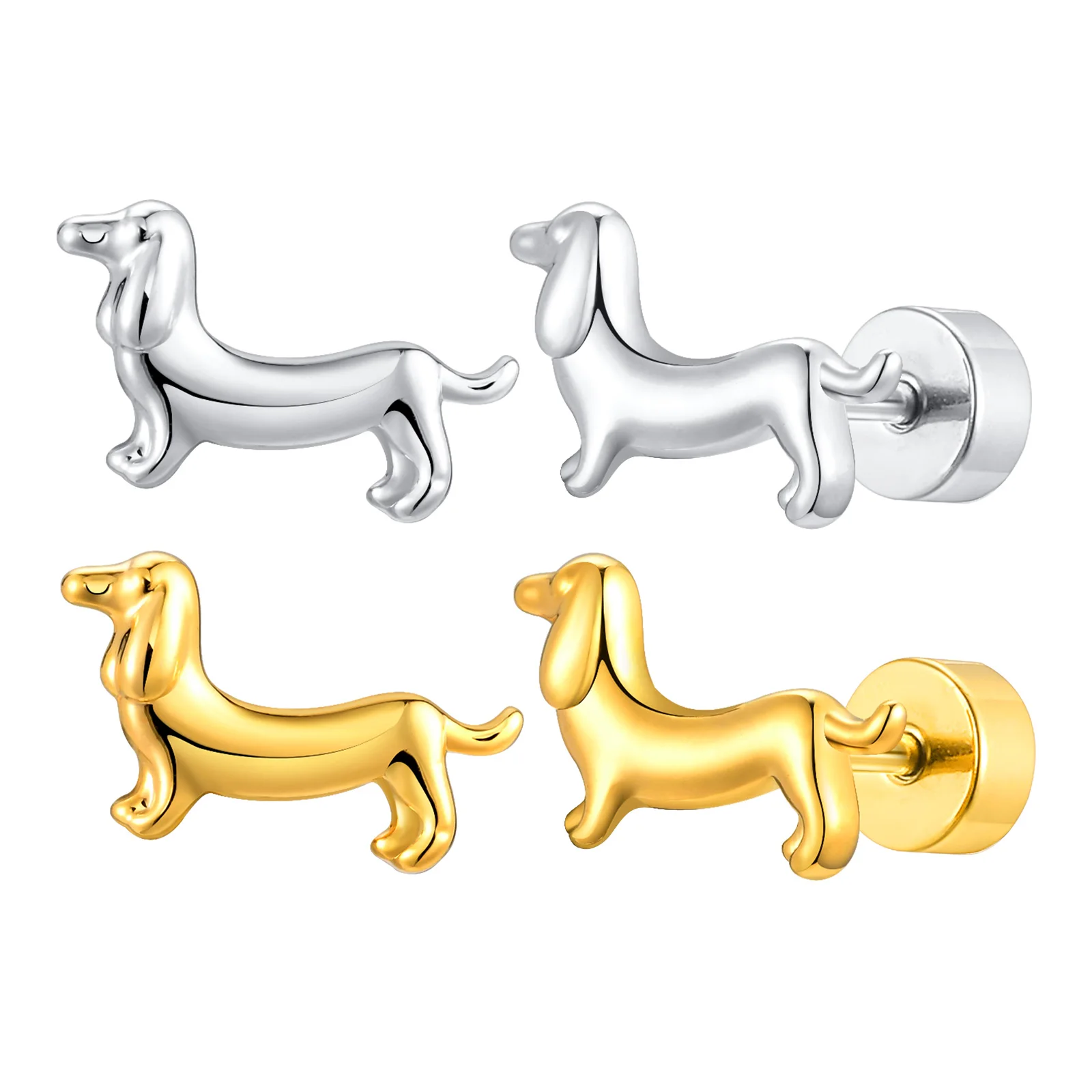 Women Dachshund Dog Animal Stud Earring, Stainless Steel Gold Plated Animal Shape Earrings, Cute Piercing Jewelry for Girls