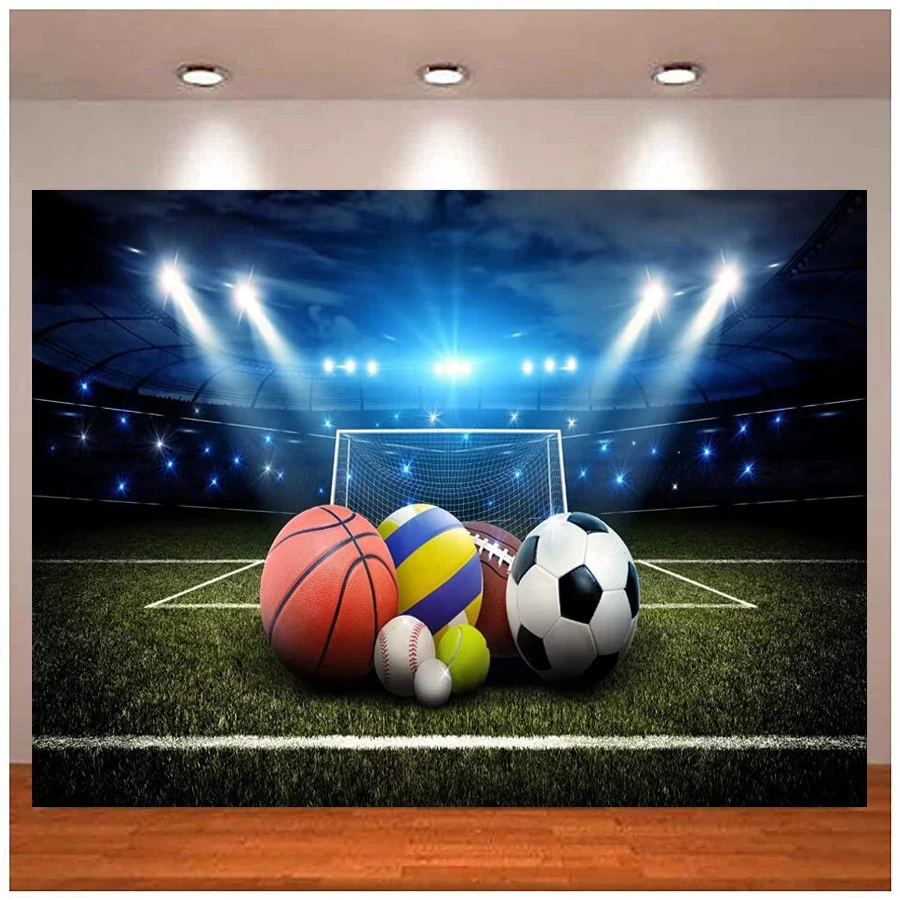 

Photography Backdrop Sports Stadium Basketball Football Baseball Rugby Ball Games Background Birthday Party Decorations Banner