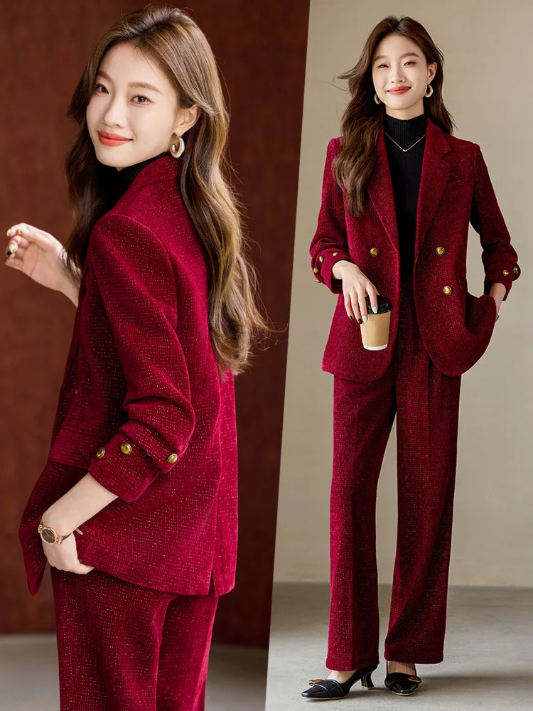 

Красный блейзер, женский осенне-зимний комплект r2025, новая рабочая одежда, профессиональный наряд, элегантный элитный костюм в стиле богини